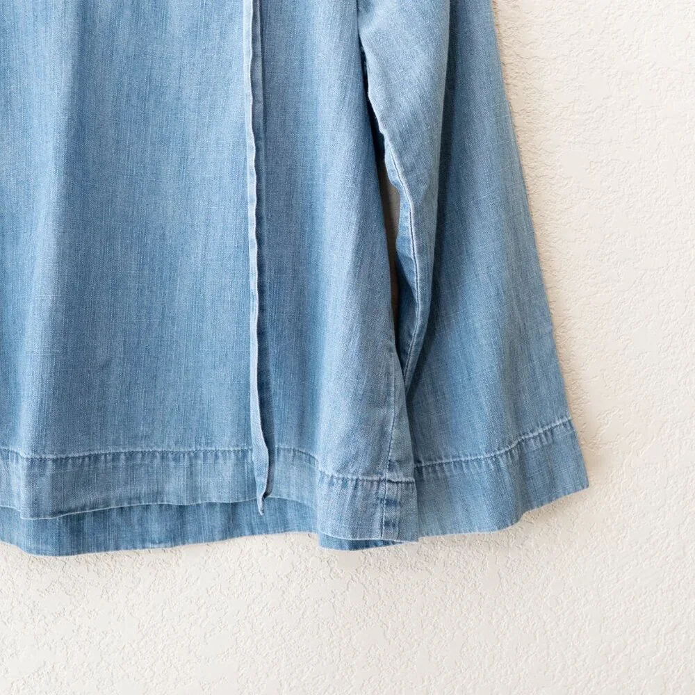 Madewell Chambray Top XS Blue Cotton Lyocell Tie Neck Boho Lightweight Blouse - Picture 6 of 12
